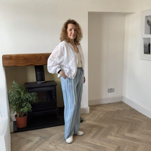 Load image into Gallery viewer, Lisa Light Denim Stripped Wide Leg Trousers | Eco-Friendly Tencel UK 8–14
