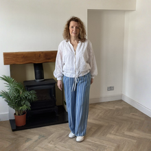 Load image into Gallery viewer, Lisa Medium Denim Stripped Wide Leg Trousers | Eco-Friendly Tencel UK 8–14
