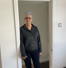 Load image into Gallery viewer, Rebecca Multi Coloured Button Cardigan - Dark Grey | One Size (UK 12-18)
