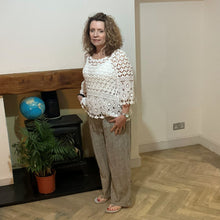 Load image into Gallery viewer, Mary Mocha Stripe Wide Leg Cotton Trousers | UK 10–14
