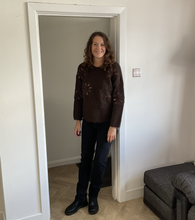Load image into Gallery viewer, Sandra Embossed Flower Fluffy Jumper - Brown | One Size (UK 14-22)
