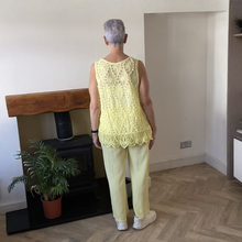 Load image into Gallery viewer, Jessica Sunny Yellow Pom Pom Crochet Vest Top with Lace Trim | UK 12–18
