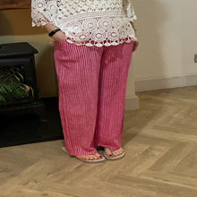 Load image into Gallery viewer, Mary Fuchsia &amp; White Stripe Wide Leg Cotton Trousers | UK 10–14

