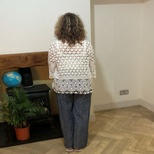Load image into Gallery viewer, Mary Navy Stripe Wide Leg Cotton Trousers | UK 10–14
