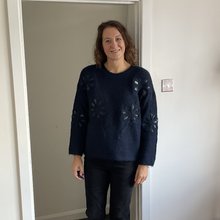 Load image into Gallery viewer, Sandra Embossed Flower Fluffy Jumper - Navy | One Size (UK 14-22)
