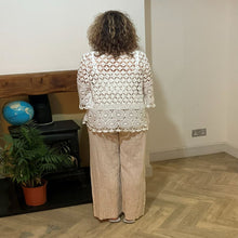 Load image into Gallery viewer, Mary Light beige Stripe Wide Leg Cotton Trousers | UK 10–14
