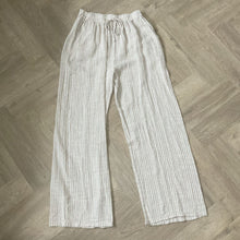 Load image into Gallery viewer, Mary Light beige Stripe Wide Leg Cotton Trousers | UK 10–14
