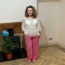 Load image into Gallery viewer, Mary Fuchsia &amp; White Stripe Wide Leg Cotton Trousers | UK 10–14
