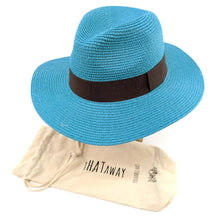 Load image into Gallery viewer, Large Turquoise Blue Folding Travel Panama Sun Hat (57cm)
