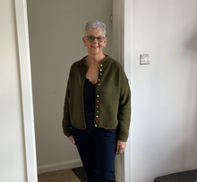 Load image into Gallery viewer, Rebecca Multi Coloured Button Cardigan - Khaki Green | One Size (UK 12-18)
