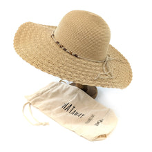 Load image into Gallery viewer, Folding Wide Brim Travel Sun Hat - Dark Natural Beaded Band(59cm)
