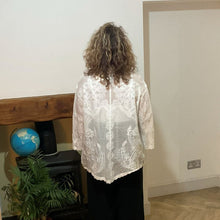 Load image into Gallery viewer, Jennifer White Embroidery Crochet Shirt | 3/4 Sleeve One Size UK 10–16

