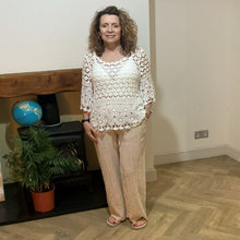 Load image into Gallery viewer, Mary Light beige Stripe Wide Leg Cotton Trousers | UK 10–14
