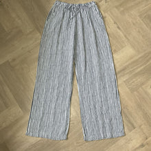 Load image into Gallery viewer, Mary White with navy Stripe Wide Leg Cotton Trousers | UK 10–14
