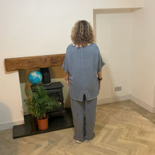 Load image into Gallery viewer, Linda Denim Blue Shirred Waistband Palazzo Trousers with Pockets | UK 10–16
