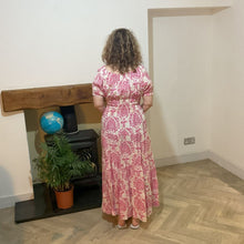 Load image into Gallery viewer, Elizabeth Fuchsia Print Dress | Puff Sleeve &amp; Stretchy Panel UK 10–14
