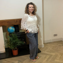 Load image into Gallery viewer, Mary Navy Stripe Wide Leg Cotton Trousers | UK 10–14
