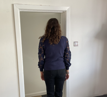 Load image into Gallery viewer, Stephanie Lace Arm Jumper - Navy | One Size (UK 10-16)
