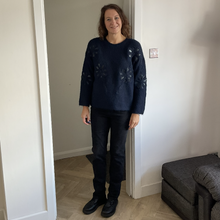 Load image into Gallery viewer, Sandra Embossed Flower Fluffy Jumper - Navy | One Size (UK 14-22)
