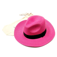 Load image into Gallery viewer, Folding Panama Style Travel Sun Hat - Bright Pink (57cm)
