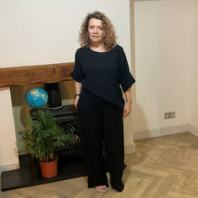 Load image into Gallery viewer, Linda Classic Black Shirred Waistband Palazzo Trousers with Pockets | UK 10–16
