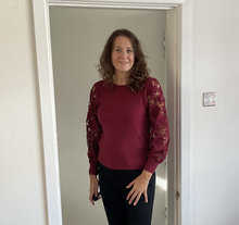 Load image into Gallery viewer, Stephanie Lace Arm Jumper - Burgundy | One Size (UK 10-16)
