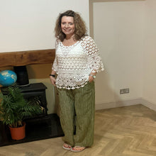 Load image into Gallery viewer, Mary Apple green Stripe Wide Leg Cotton Trousers | UK 10–14
