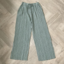 Load image into Gallery viewer, Mary Khaki green Stripe Wide Leg Cotton Trousers | UK 10–14
