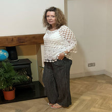 Load image into Gallery viewer, Mary Black Stripe Wide Leg Cotton Trousers | UK 10–14
