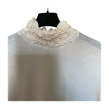Load image into Gallery viewer, Cream Ruffle Neck Polo Neck with Frill Sleeves - Elegant Women&#39;s Top for All Occasions A175
