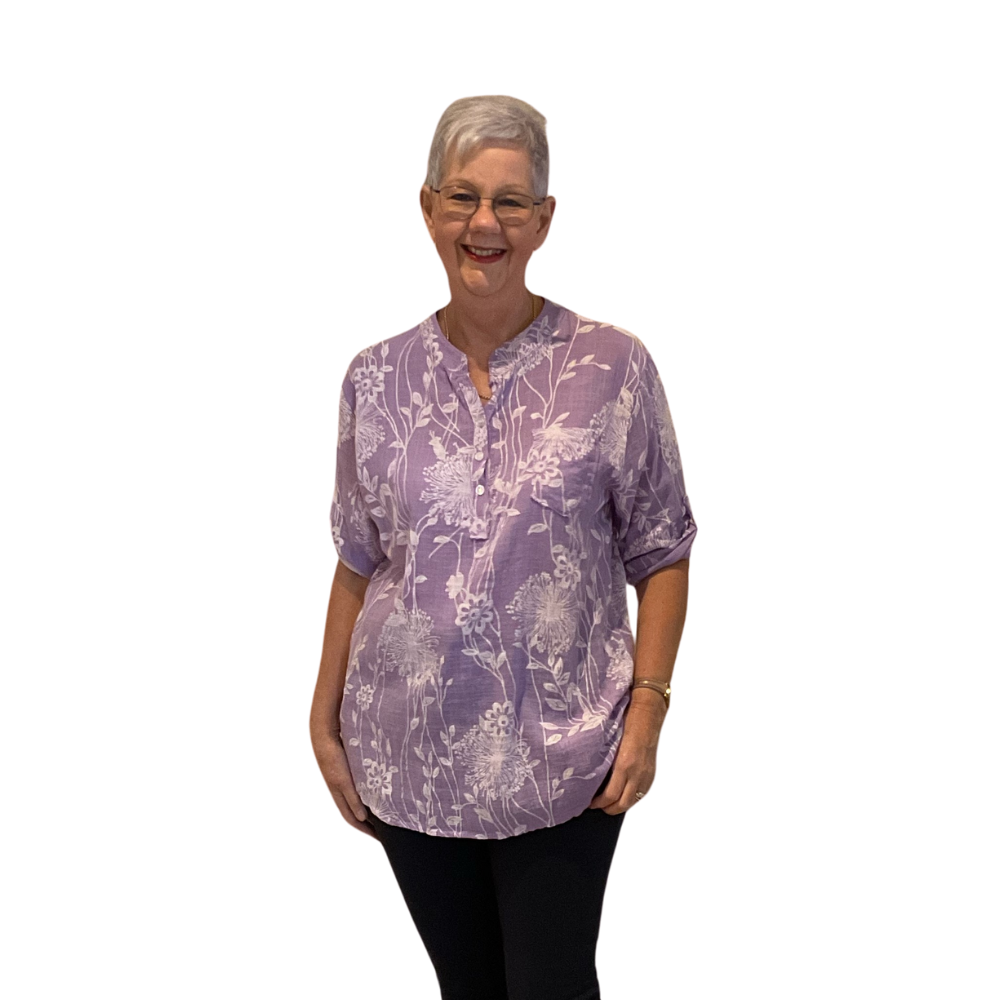Ladies Lilac dandelion print shirt (A127)