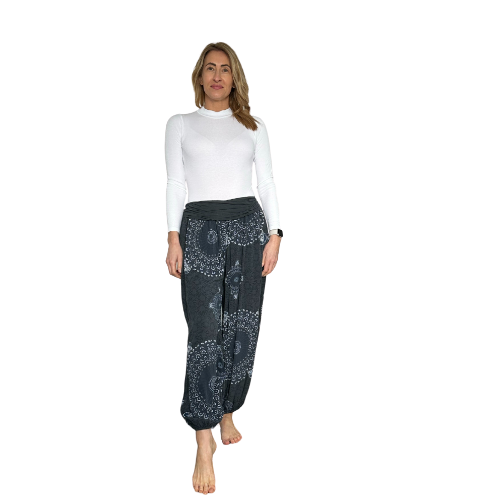 Dark Grey Mandala Print harem Trousers for women  (142)