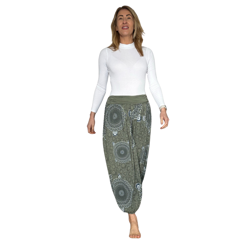 Khaki Green Mandala Print harem Trousers for women  (142)