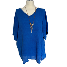 Load image into Gallery viewer, Royal blue Plain Crinkle cotton top for women. (A147)
