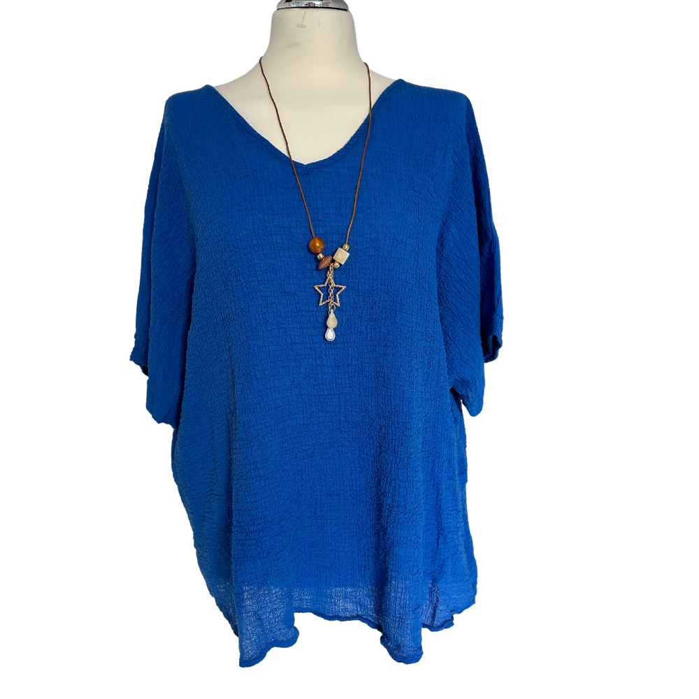 Royal blue Plain Crinkle cotton top for women. (A147)