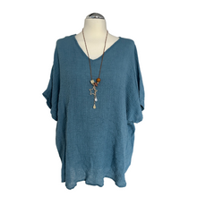 Load image into Gallery viewer, Denim Blue Plain Crinkle cotton top for women. (A147)

