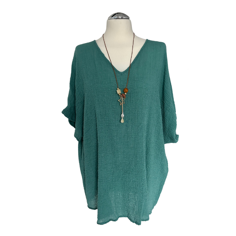 Sage green Plain Crinkle cotton top for women. (A147)