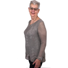 Load image into Gallery viewer, Pamper Yourself Now ltd Ladies Dark Beige Crochet lace Long Sleeve top. (AA11) (Small)
