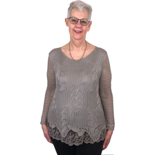 Load image into Gallery viewer, Pamper Yourself Now ltd Ladies Dark Beige Crochet lace Long Sleeve top. (AA11) (Small)
