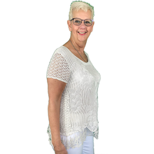 Load image into Gallery viewer, Pamper Yourself Now ltd Ladies Beige Crochet Lace Short Sleeve top.Made in Italy (AA12)
