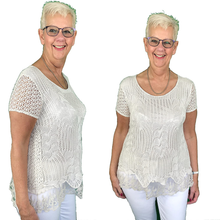 Load image into Gallery viewer, Pamper Yourself Now ltd Ladies Beige Crochet Lace Short Sleeve top.Made in Italy (AA12)
