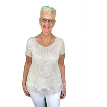 Load image into Gallery viewer, Pamper Yourself Now ltd Ladies Beige Crochet Lace Short Sleeve top.Made in Italy (AA12)

