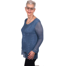 Load image into Gallery viewer, Pamper Yourself Now ltd Ladies Denim Blue Crochet lace Long Sleeve top.Made in Italy (AA8)
