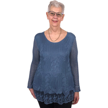 Load image into Gallery viewer, Pamper Yourself Now ltd Ladies Denim Blue Crochet lace Long Sleeve top.Made in Italy (AA8)
