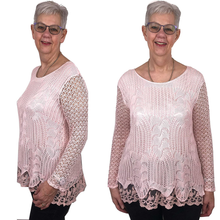 Load image into Gallery viewer, Pamper Yourself Now ltd Ladies Pink Crochet lace Long Sleeve top.Made in Italy (AA3)
