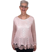 Load image into Gallery viewer, Pamper Yourself Now ltd Ladies Pink Crochet lace Long Sleeve top.Made in Italy (AA3)
