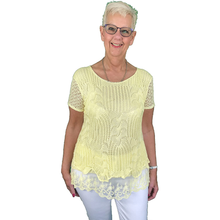 Load image into Gallery viewer, Pamper Yourself Now ltd Ladies Yellow Crochet Lace Short Sleeve top.Made in Italy (AA60)
