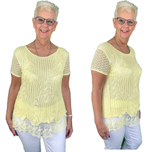 Load image into Gallery viewer, Pamper Yourself Now ltd Ladies Yellow Crochet Lace Short Sleeve top.Made in Italy (AA60)
