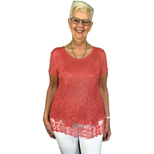 Load image into Gallery viewer, Pamper Yourself Now ltd Ladies Coral Crochet lace Short Sleeve top.Made in Italy (AA16) (Medium)
