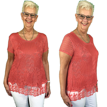 Load image into Gallery viewer, Pamper Yourself Now ltd Ladies Coral Crochet lace Short Sleeve top.Made in Italy (AA16) (Medium)
